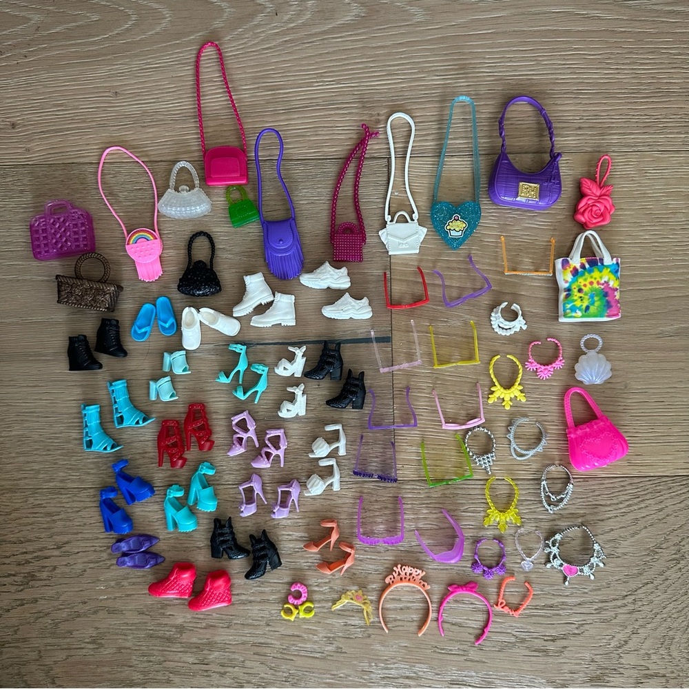 Barbie Assorted Accessories Shoes, Glasses, Bags, Necklaces, Bags - Mixed Colors